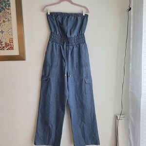 Indulge Blue Strapless Denim Jumpsuit
